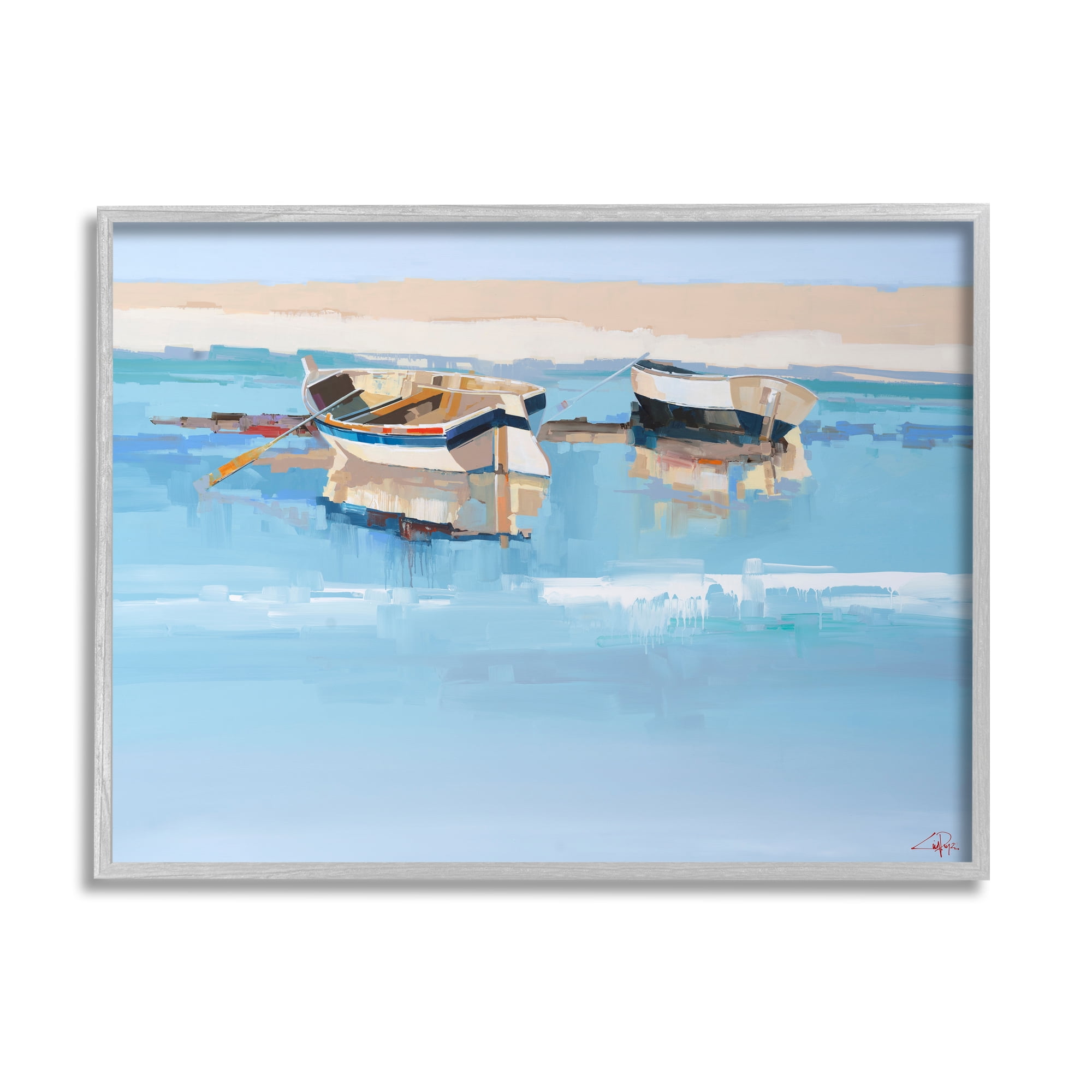 Stupell Industries Boats on Shore Painting Transportation Painting Gray Framed Art Print Wall Art, 30 x 24
