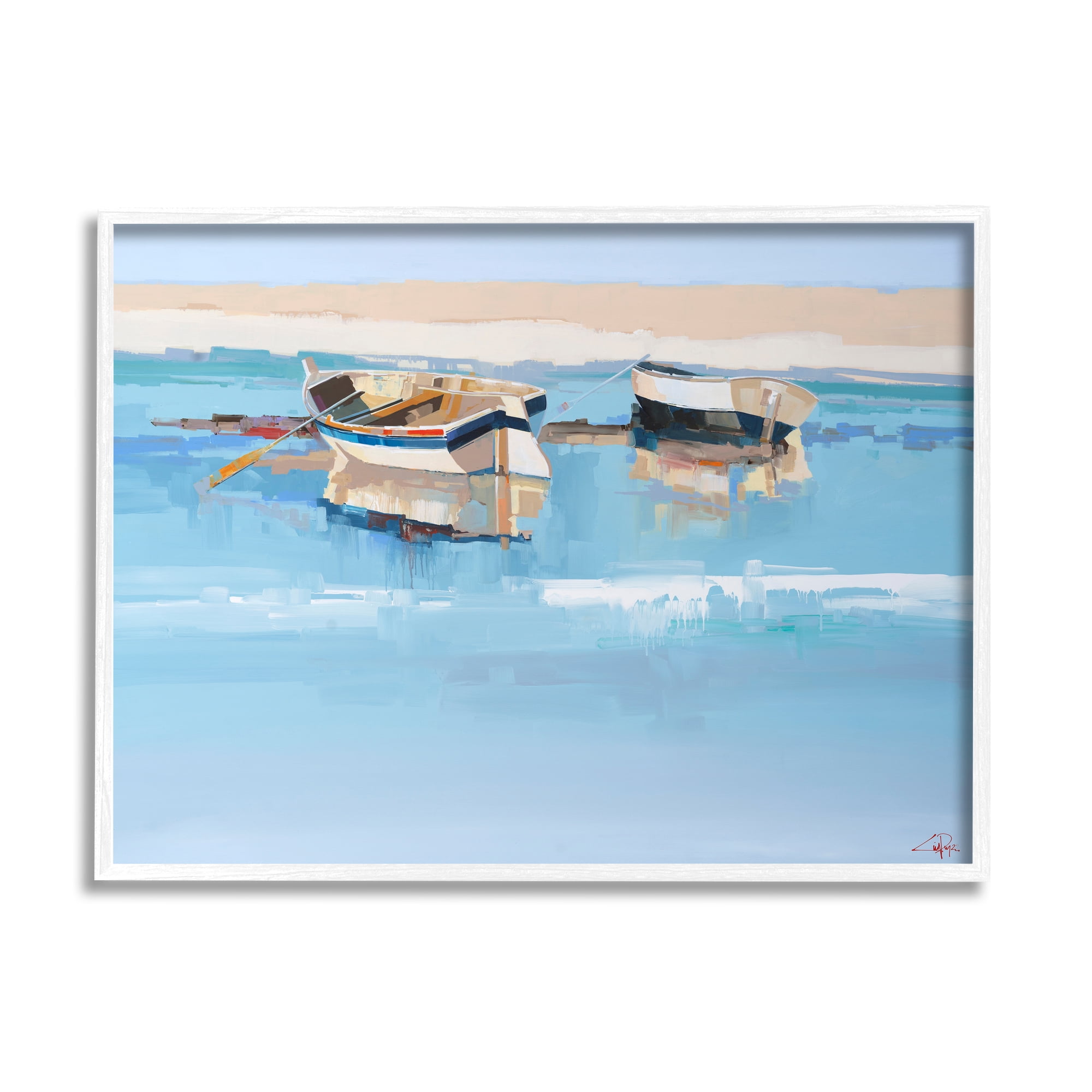 Stupell Industries Boats on Shore Painting Transportation Painting White Framed Art Print Wall Art, 14 x 11