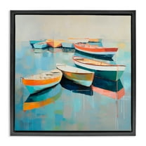 Stupell Industries Boats on Shoreline Transportation Painting Black Floater Framed Canvas Art Print Wall Art, 18 x 18