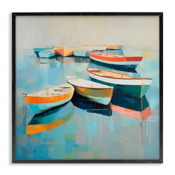Stupell Industries Boats on Shoreline Transportation Painting Black Framed Art Print Wall Art, 12 x 12