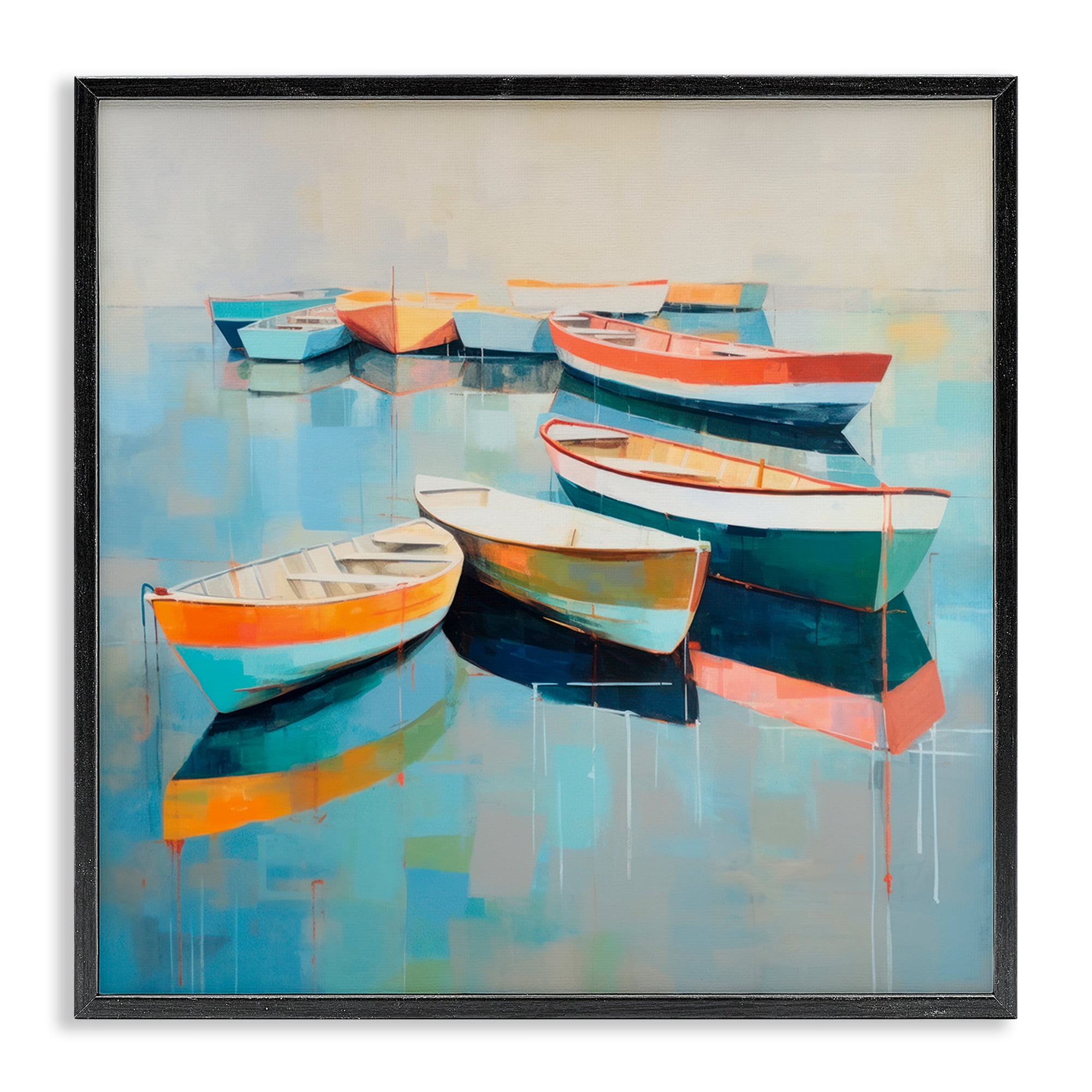 Stupell Industries Boats on Shoreline Transportation Painting Black Framed Art Print Wall Art, 24 x 24