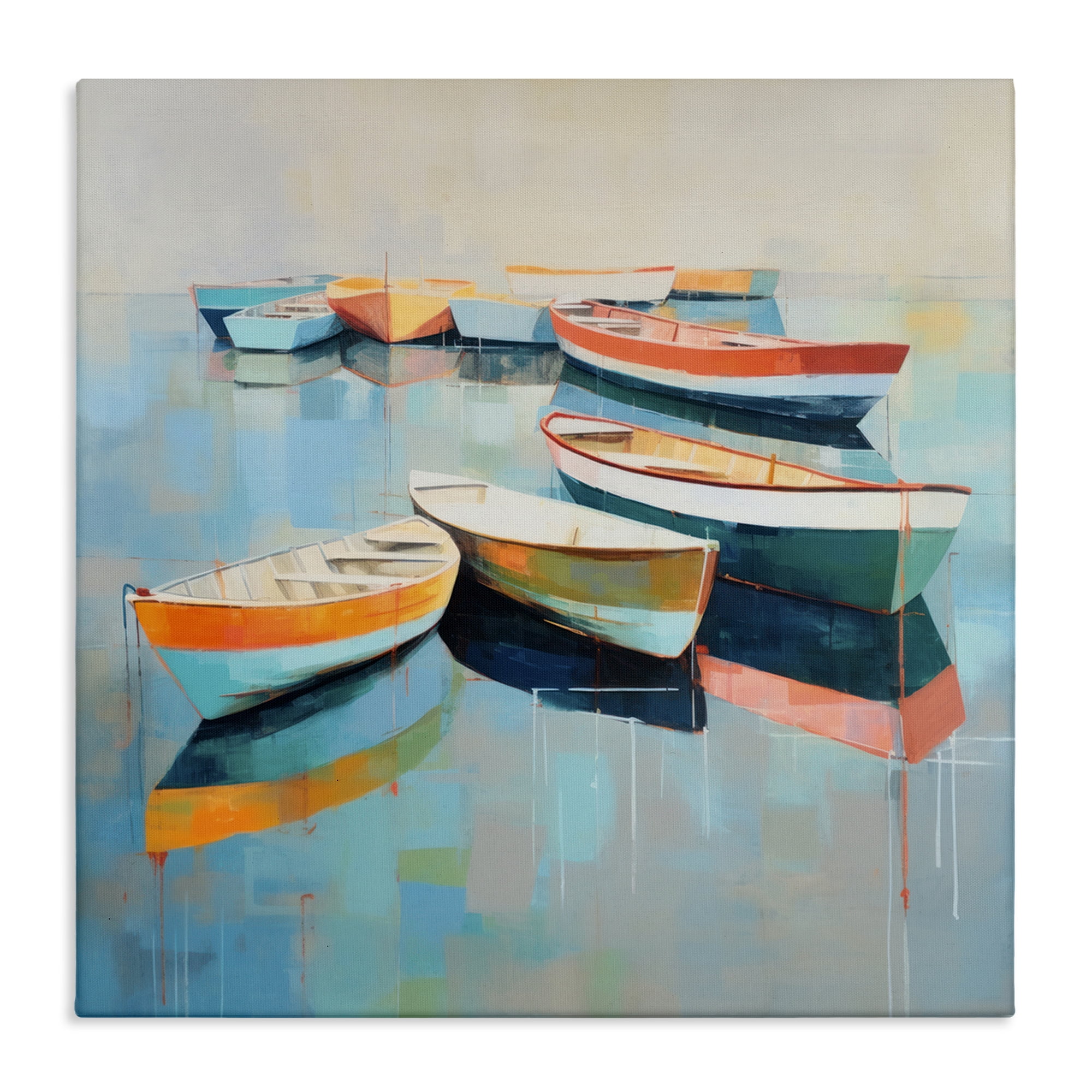 Stupell Industries Boats on Shoreline Transportation Painting Gallery Wrapped Canvas Art Print Wall Art, 24 x 24