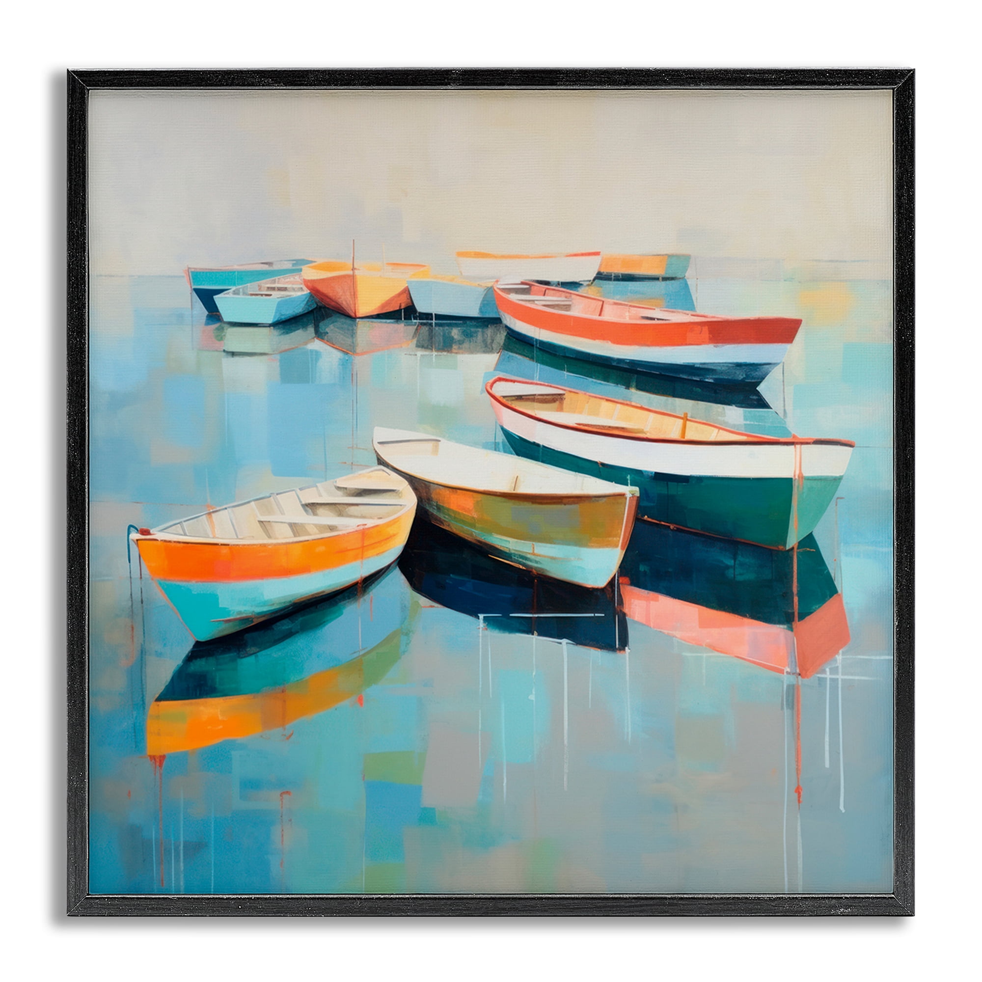 Stupell Industries Boats on Shoreline Transportation Painting Gray Framed Art Print Wall Art, 24 x 24