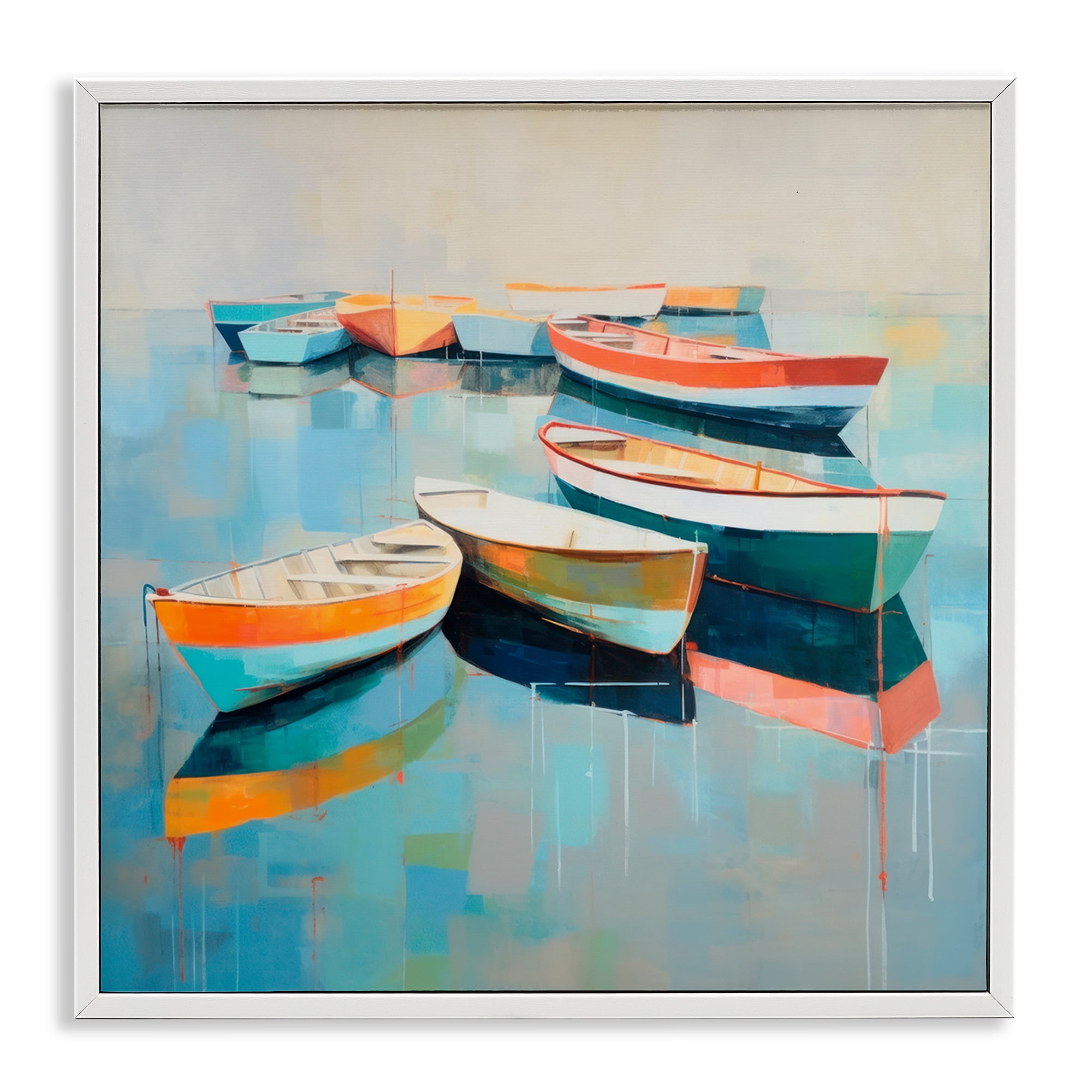 Stupell Industries Boats on Shoreline Transportation Painting White Framed Art Print Wall Art, 17 x 17