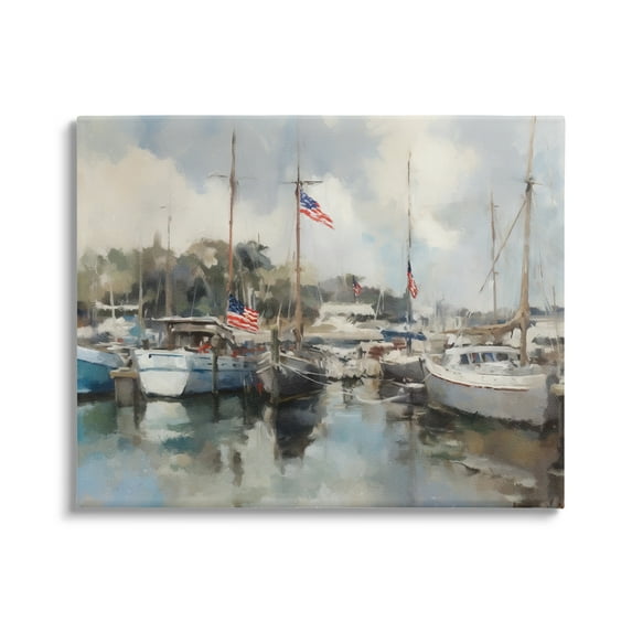 Stupell Industries Boats with American Flags Transportation Painting Gallery Wrapped Canvas Art Print Wall Art, 40 x 30