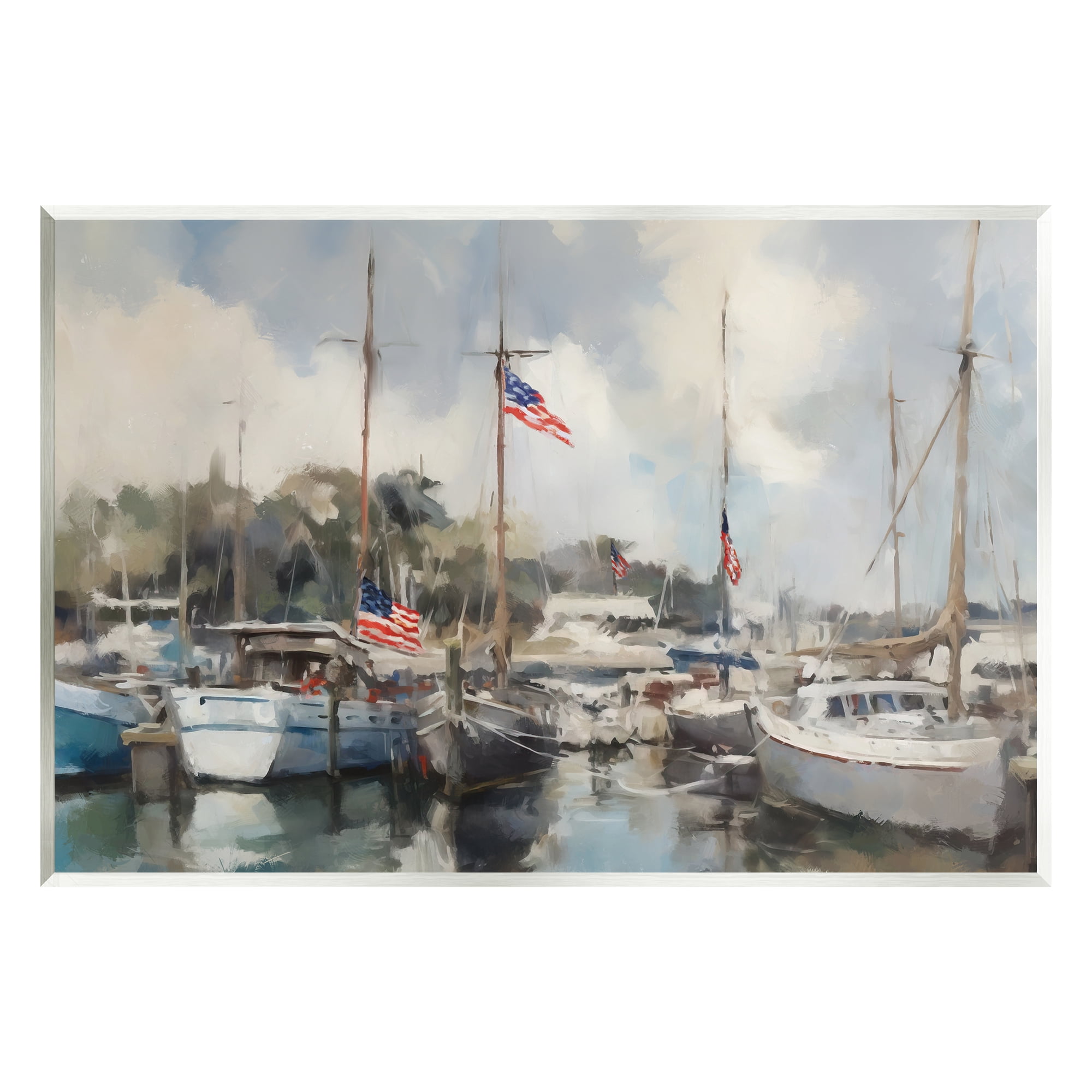 Stupell Industries Boats with American Flags Transportation Painting Unframed Art Print Wall Art, 15 x 10
