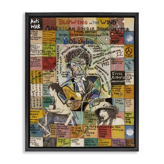 Stupell Industries Bob Dylan Collage People Drawing Black Floater Framed Canvas Art Print Wall Art, 25 x 31