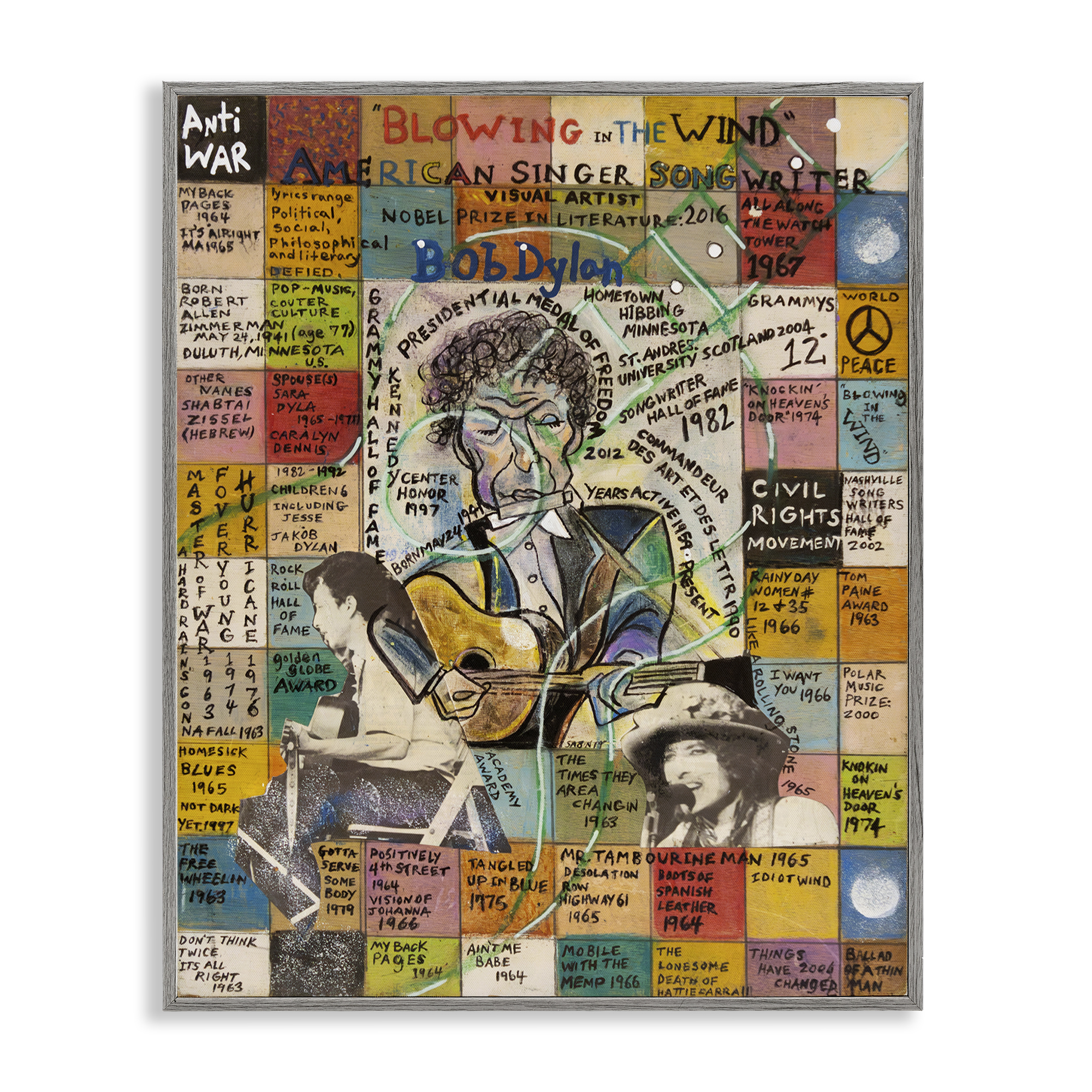 Stupell Industries Bob Dylan Collage People Drawing Gray Framed Art Print Wall Art, 11 x 14