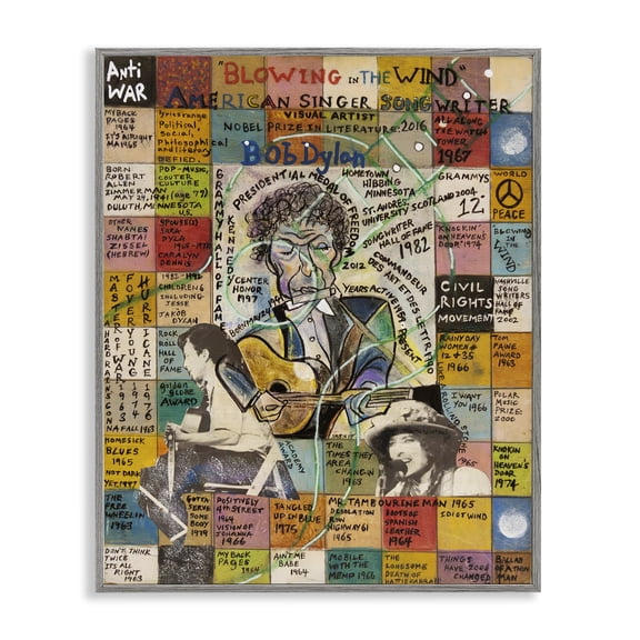 Stupell Industries Bob Dylan Collage People Drawing Gray Framed Art Print Wall Art, 11 x 14