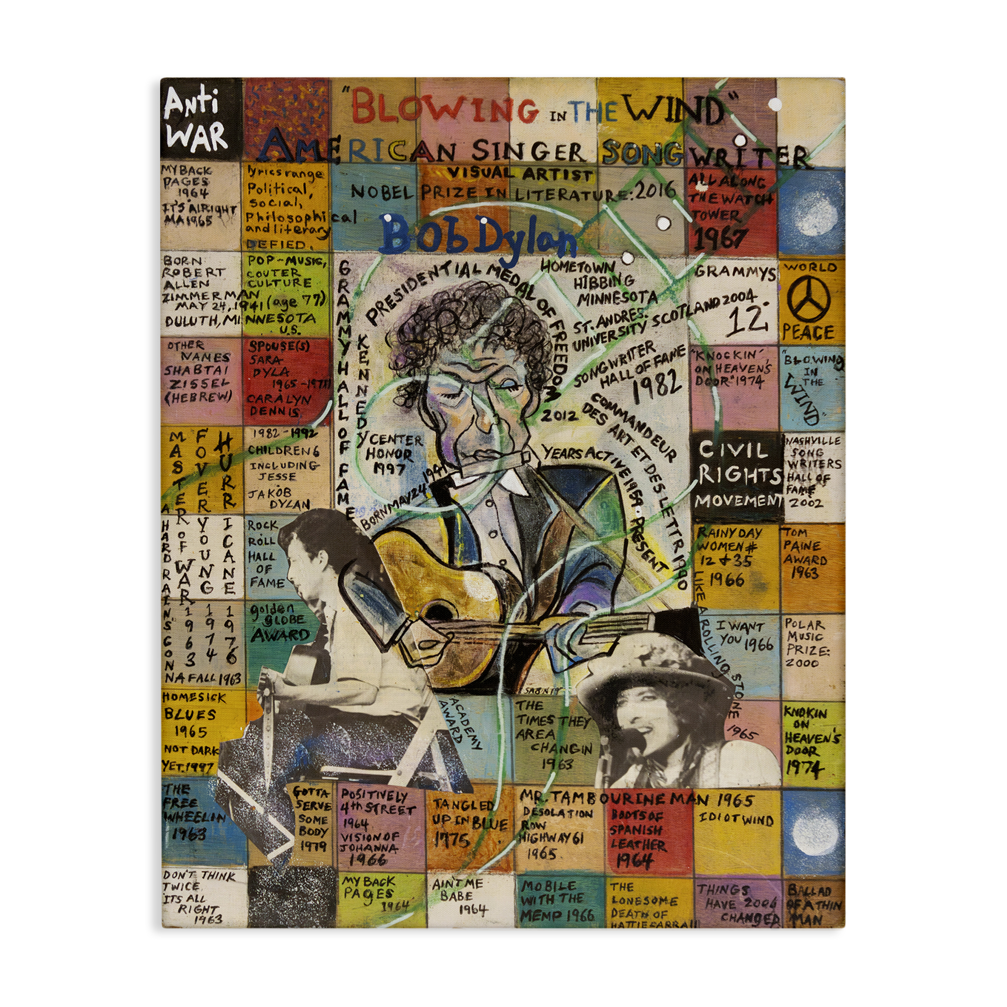 Stupell Industries Bob Dylan Collage People Drawing Wrapped Canvas Art Print Wall Art, 30 x 40
