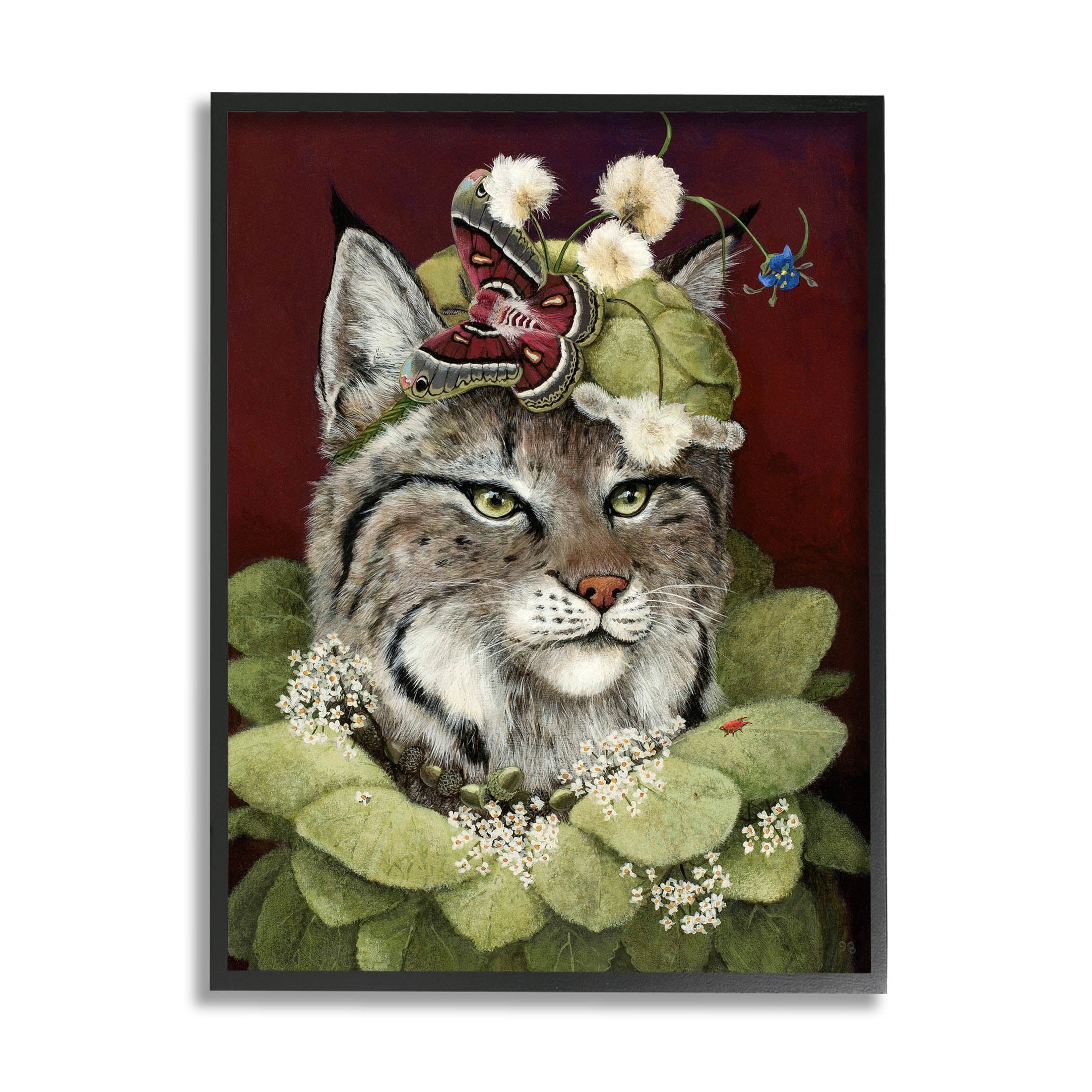 Stupell Industries Bobcat Wearing Leaf Outfit Painting Black Framed Art Print Wall Art, Design by Carolyn Schmitz