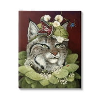 Stupell Industries Bobcat Wearing Leaf Outfit Painting Gallery Wrapped Canvas Print Wall Art, Design by Carolyn Schmitz