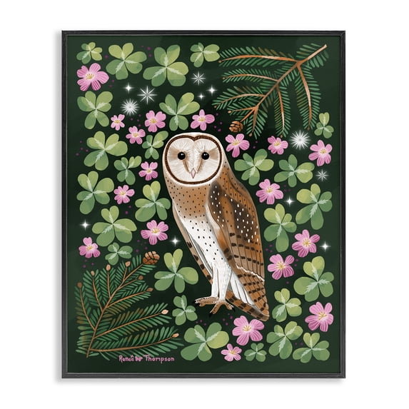 Stupell Industries Bohemian Barn Owl & Botanicals Black Framed Giclee Art, 11 x 14, by Renee Thompson