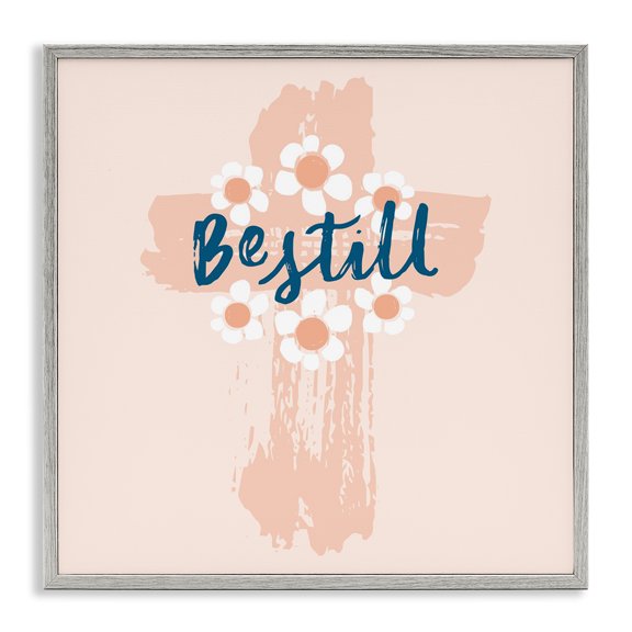Stupell Industries Bohemian Be Still Pastel Cross Gray Framed Giclee Art, 24 x 24, by Blue Chair Blessing
