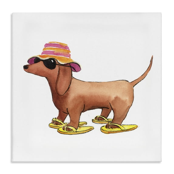 Stupell Industries Bohemian Beach Dog Flip Flops Canvas Art, 30 x 30, by Geoff Allen