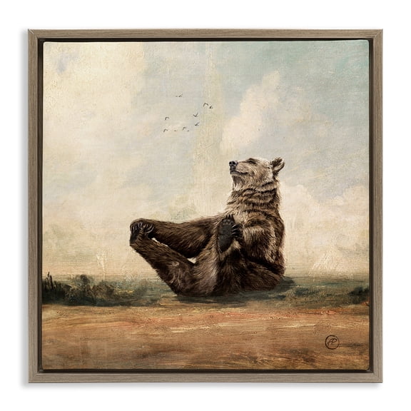 Stupell Industries Bohemian Bear Holding Paws Watching Sunset Brown Floating Frame Canvas Art, 25 x 25, by Paula Belle Flores
