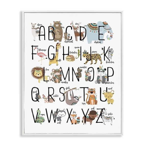 Stupell Industries Bohemian Boho Animals Alphabet White Framed Giclee Art, 16 x 20, by Erica Billups
