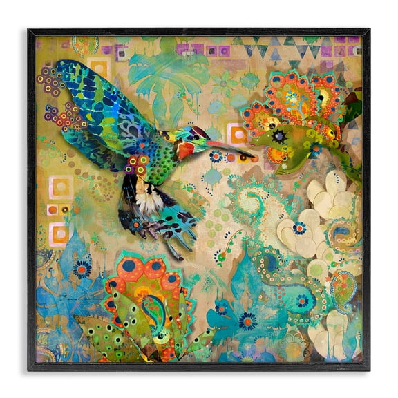 Stupell Industries Bohemian Boho Hummingbird Pattern Black Framed Giclee Art, 17 x 17, by Evelia Designs