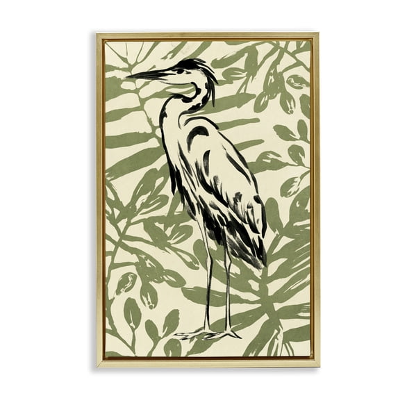 Stupell Industries Bohemian Brushed Heron Portrait Gold Floating Frame Canvas Art, 21 x 31, by June Erica Vess