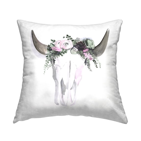 Stupell Industries Bohemian Cattle Skull Floral Roses Square Decorative Printed Throw Pillow, 18 x 18,