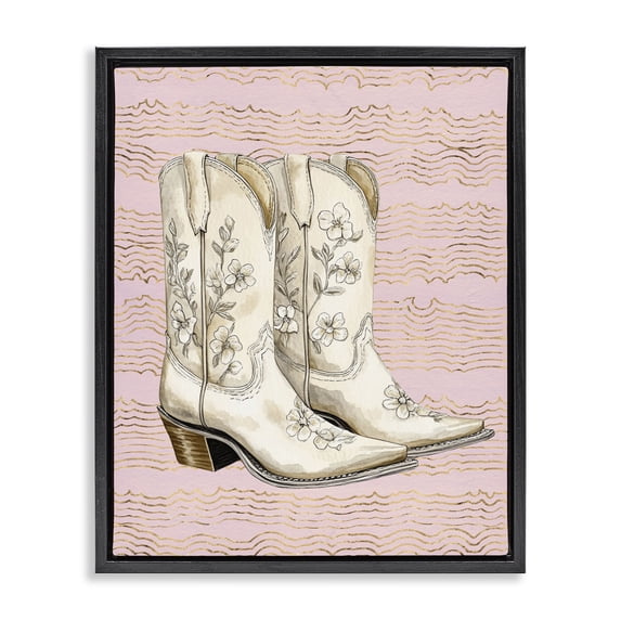 Stupell Industries Bohemian Cowgirl Boots in White Black Floating Frame Canvas Art, 17 x 21, by Lettered and Lined