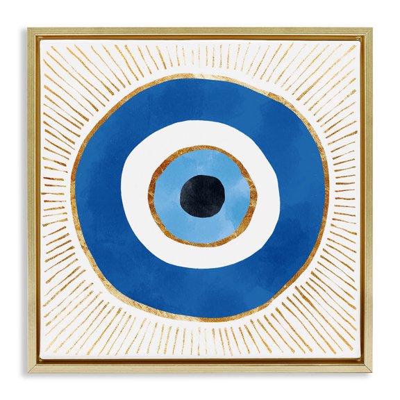 Stupell Industries Bohemian Evil Eye Symbol Striped Rays Gold Floating Frame Canvas Art, 25 x 25, by Ziwei Li