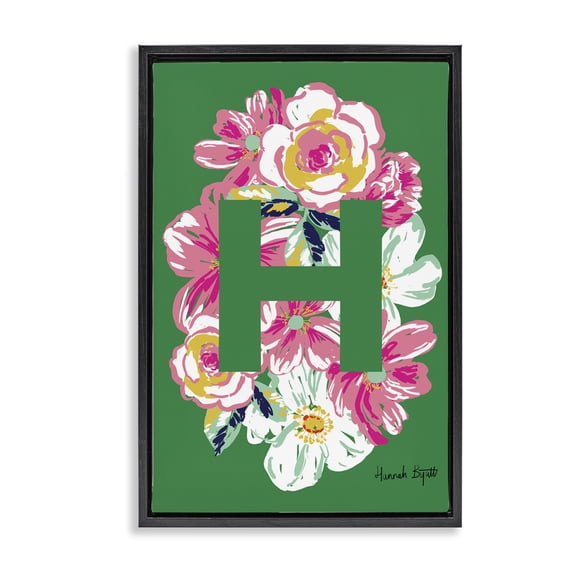 Stupell Industries Bohemian Floral Bloom Letter H Black Floating Frame Canvas Art, 17 x 25, by Hannah Byatt