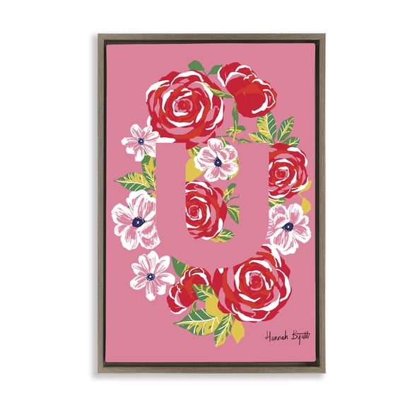 Stupell Industries Bohemian Floral Bloom Letter U Brown Floating Frame Canvas Art, 17 x 25, by Hannah Byatt