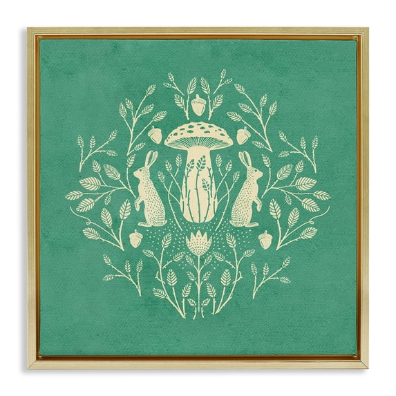Stupell Industries Bohemian Floral Herbs with Rabbits Gold Floating Frame Canvas Art, 25 x 25, by Katie O'Shea