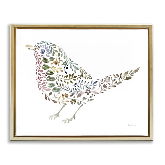 Stupell Industries Bohemian Floral Nature Bird Gold Floating Frame Canvas Art, 31 x 25, by Danhui Nai