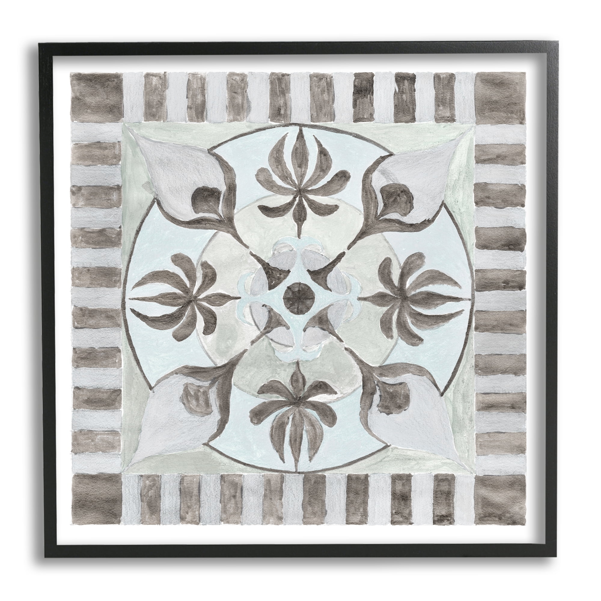 Stupell Industries Bohemian Floral Symmetry Pattern Abstract Painting Black Framed Art Print Wall Art