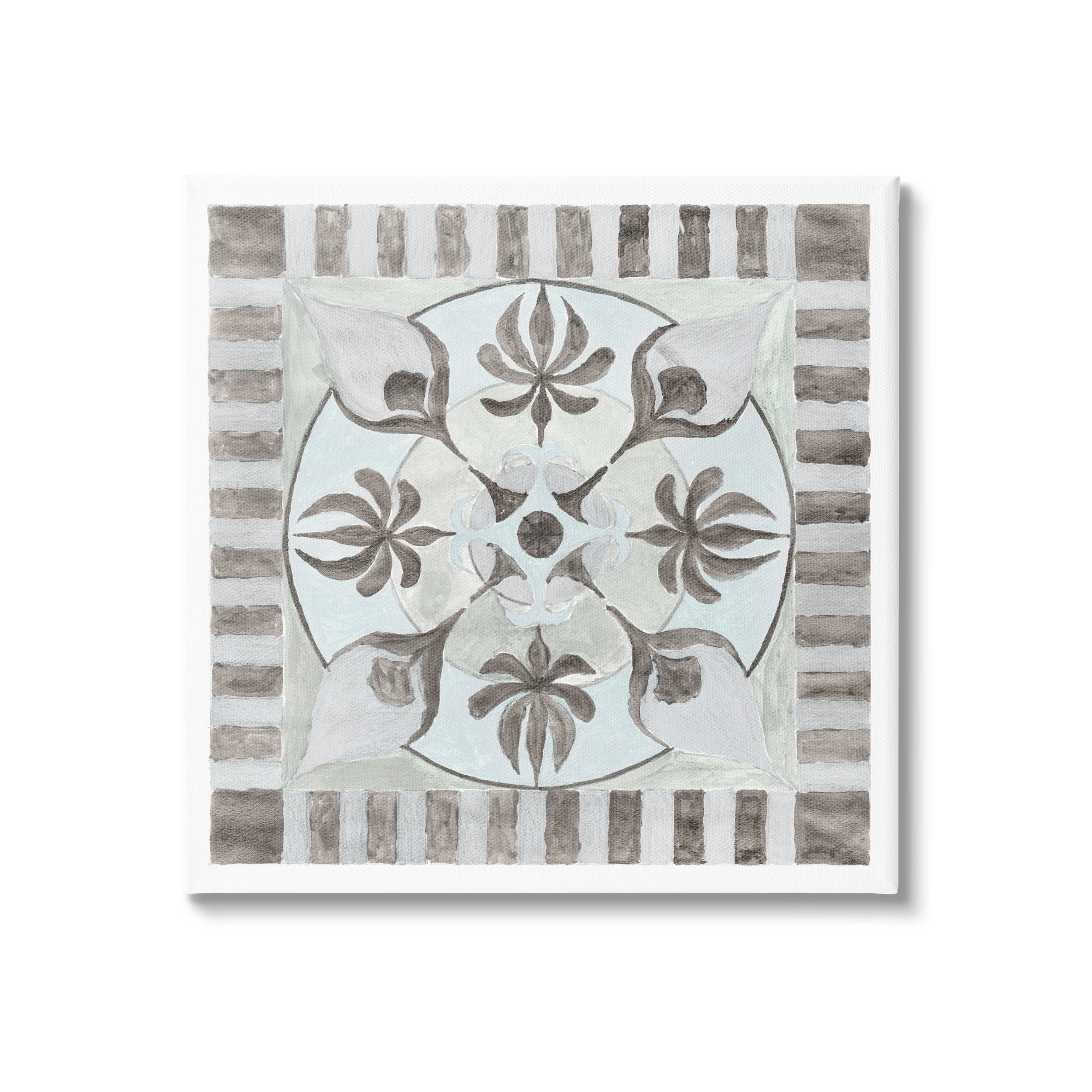 Bohemian Floral Symmetry Pattern 30" Gray and White Canvas Wall Art