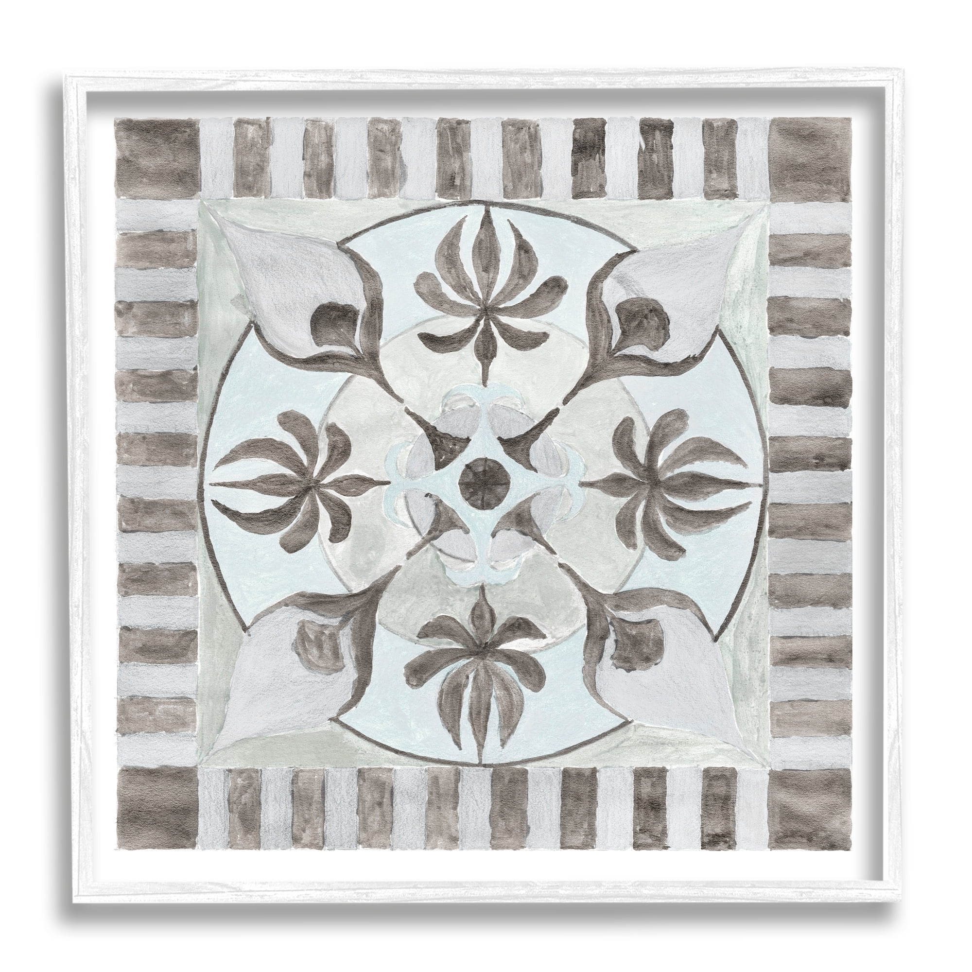 Stupell Industries Bohemian Floral Symmetry Pattern Abstract Painting White Framed Art Print Wall Art