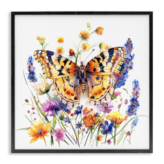 Stupell Industries Bohemian Garden Flowers & Butterfly Black Framed Giclee Art, 12 x 12, by LSR Design Studio