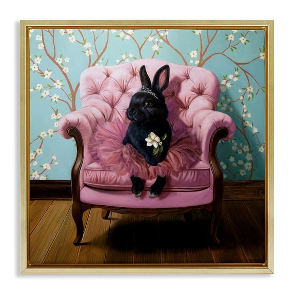 Stupell Industries Bohemian Girlie Rabbit in Tutu Gold Floating Frame Canvas Art, 25 x 25, by Lucia Heffernan