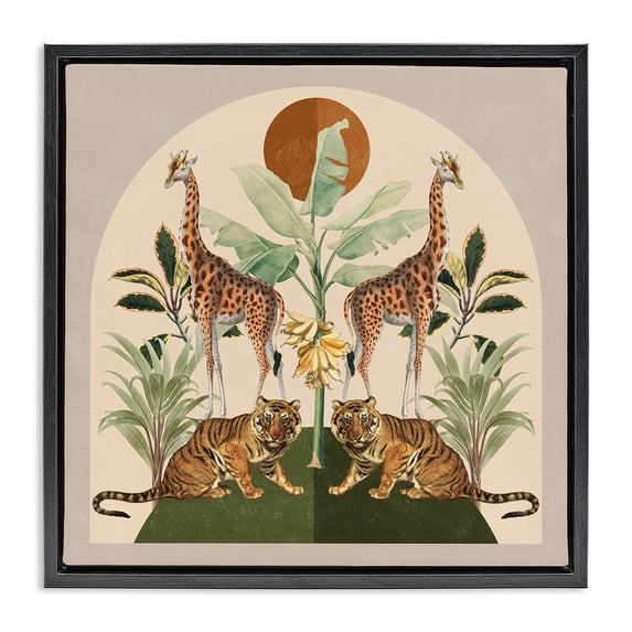 Stupell Industries Bohemian Jungle Animals Motif Black Floating Frame Canvas Art, 18 x 18, by Victoria Barnes