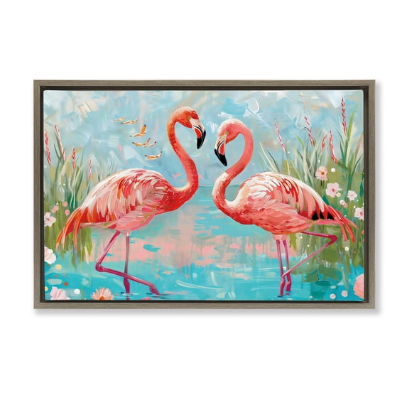 Stupell Industries Bohemian Modern Flamingo Love Brown Floating Frame Canvas Art, 31 x 21, by LSR Design Studio