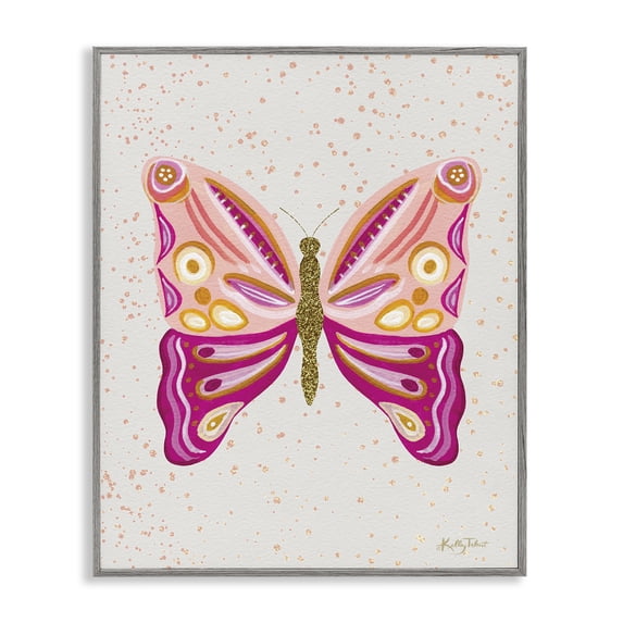 Stupell Industries Bohemian Modern Glam Pink Butterfly Gray Framed Giclee Art, 24 x 30, by Kelley Talent