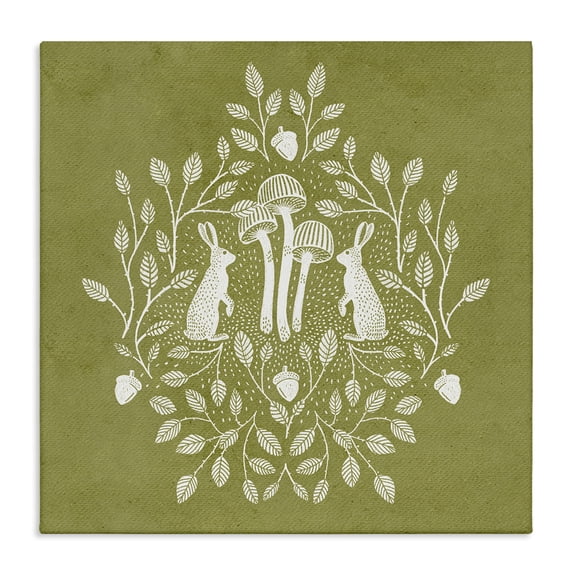 Stupell Industries Bohemian Olive Green Botanical Rabbits Canvas Art, 36 x 36, by Katie O'Shea