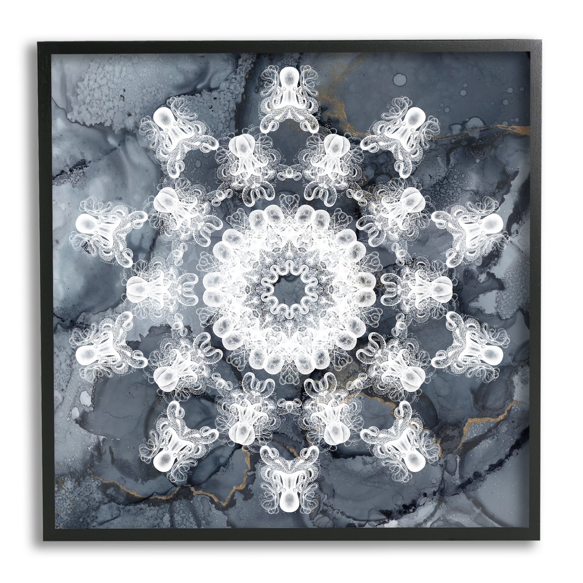 Stupell Industries Bohemian Patterned Fractal Abstract Painting Black Framed Art Print Wall Art, 24 x 24