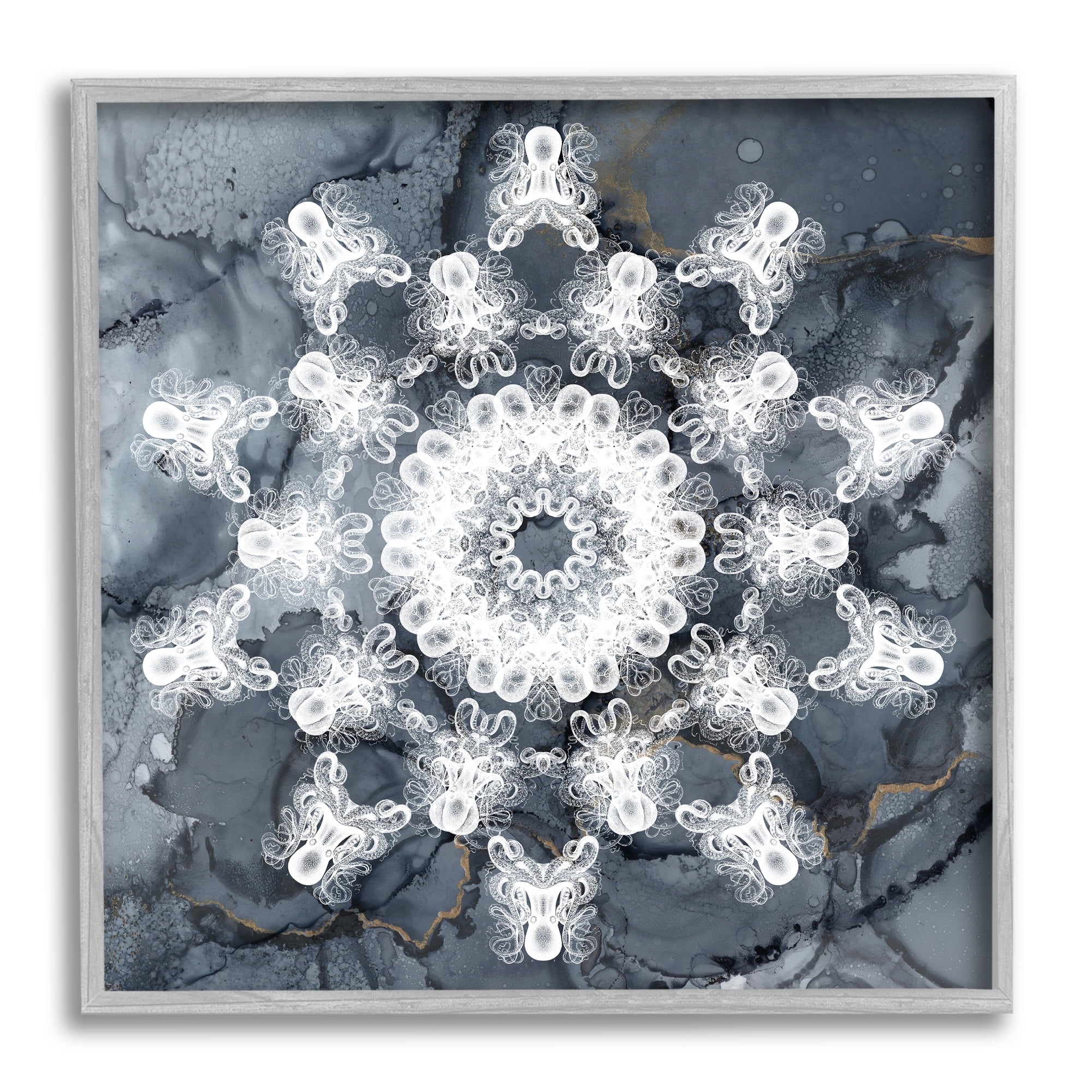 Stupell Industries Bohemian Patterned Fractal Abstract Painting Gray Framed Art Print Wall Art, 17 x 17