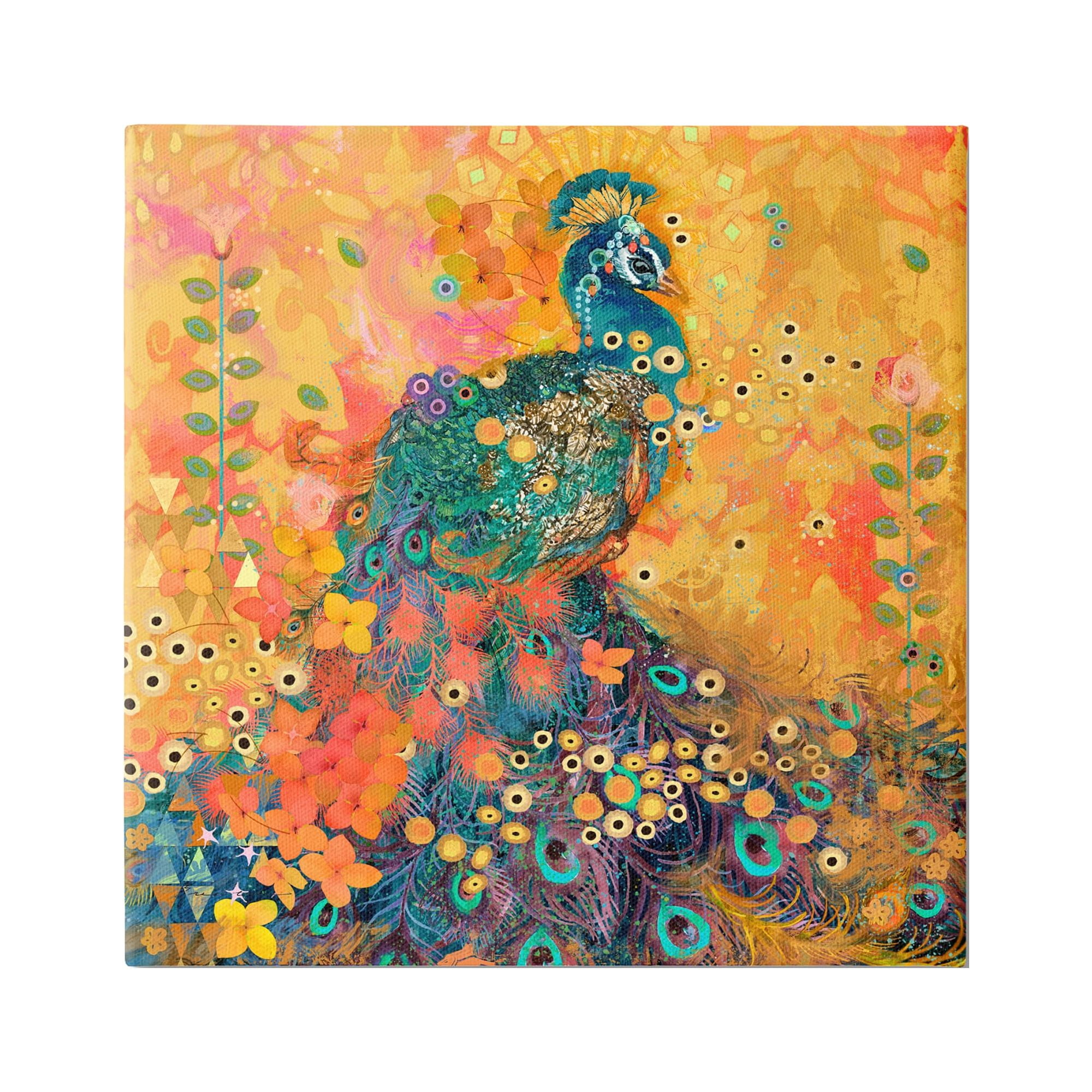 Stupell Industries Bohemian Peacock Pattern Animals & Insects Painting Gallery Wrapped Canvas Art Print Wall Art, 24 x 24