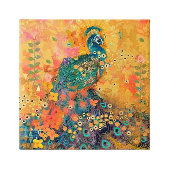 Stupell Industries Bohemian Peacock Pattern Animals & Insects Painting Gallery Wrapped Canvas Art Print Wall Art, 30 x 30