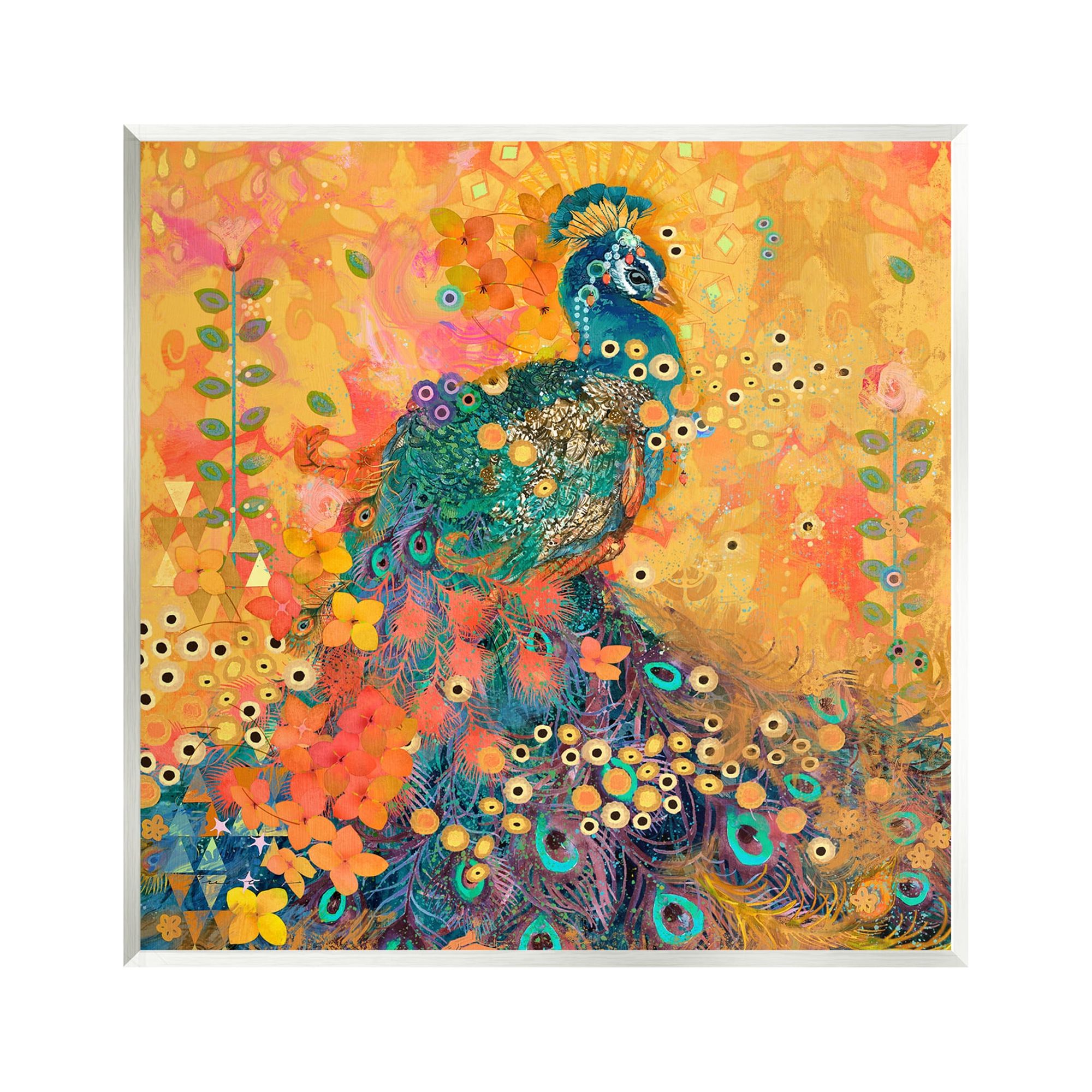 Stupell Industries Bohemian Peacock Pattern Animals & Insects Painting Unframed Art Print Wall Art, 12 x 12