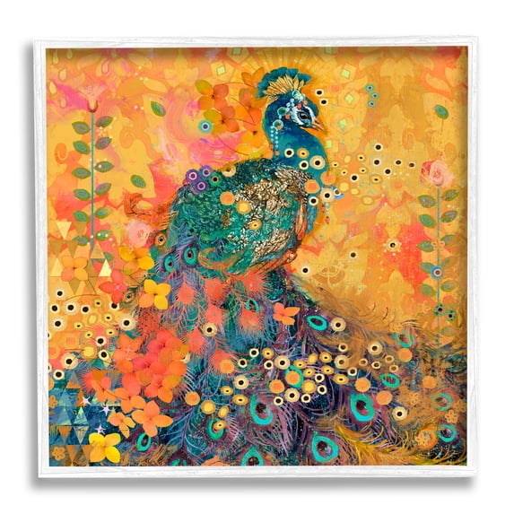 Stupell Industries Bohemian Peacock Pattern Animals & Insects Painting White Framed Art Print Wall Art, 12 x 12