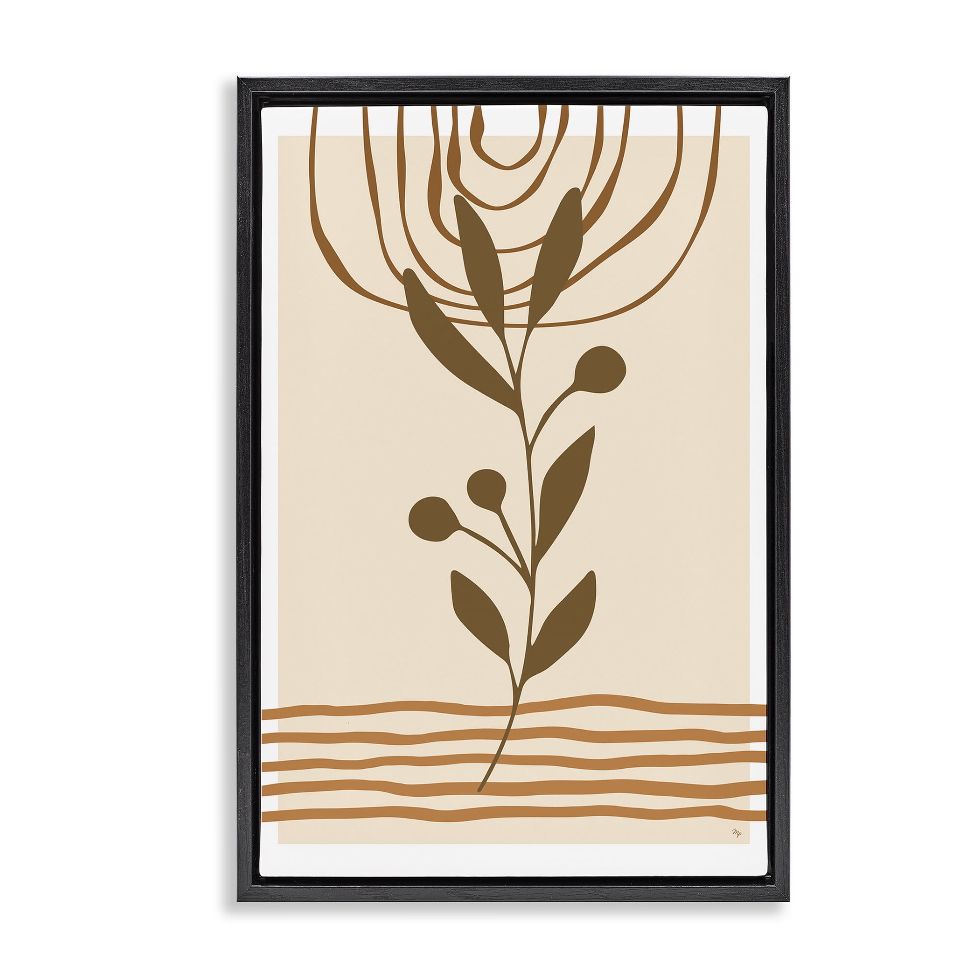 Stupell Industries Bohemian Plant Sprig Botanical & Floral Painting Black Floater Framed Canvas Art Print Wall Art, 21 x 31