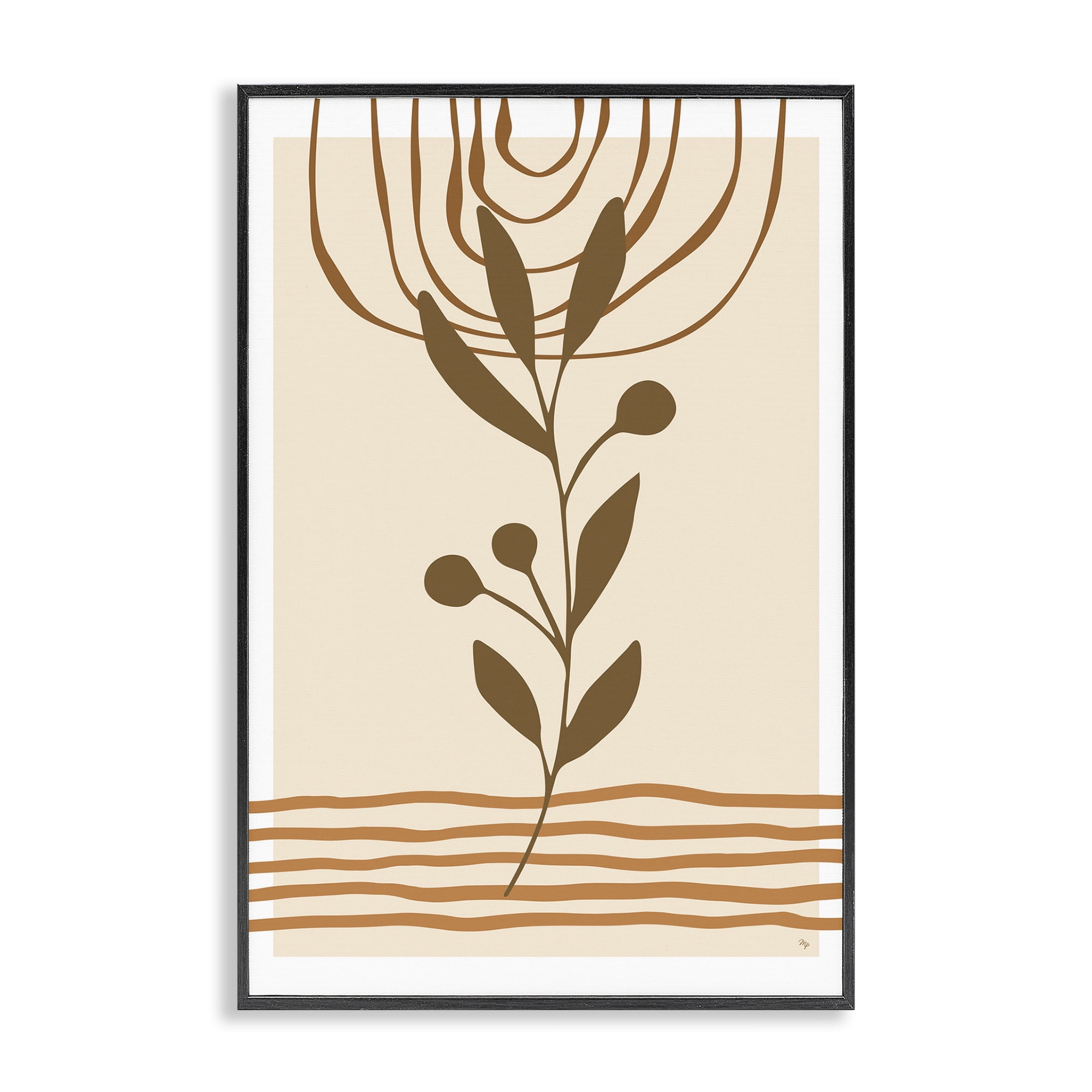 Stupell Industries Bohemian Plant Sprig Botanical & Floral Painting Black Framed Art Print Wall Art, 12 x 18