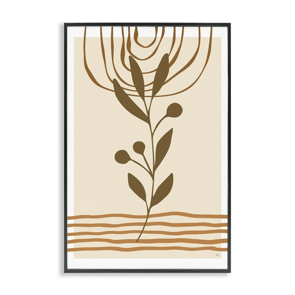 Stupell Industries Bohemian Plant Sprig Botanical & Floral Painting Black Framed Art Print Wall Art, 12 x 18