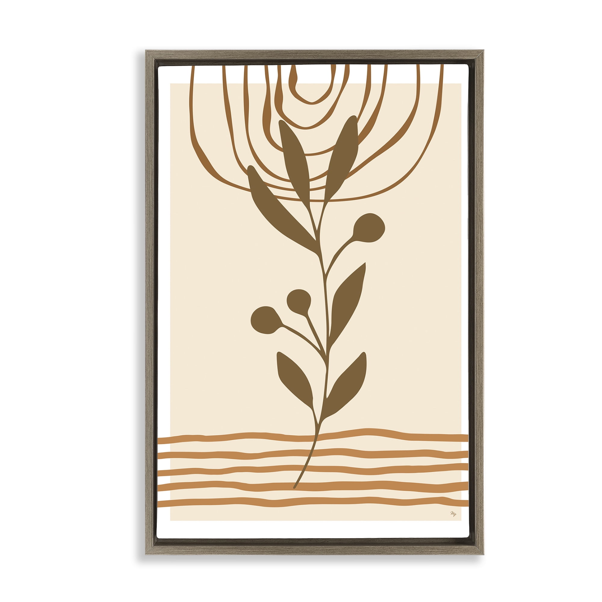 Stupell Industries Bohemian Plant Sprig Botanical & Floral Painting Brown Floater Framed Canvas Art Print Wall Art, 21 x 31