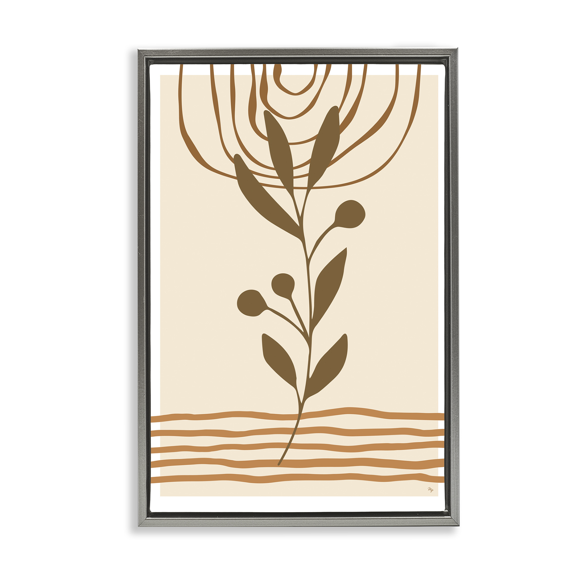 Stupell Industries Bohemian Plant Sprig Botanical & Floral Painting Gray Floater Framed Canvas Art Print Wall Art, 21 x 31